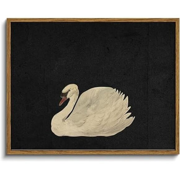 Swan Wall Art Framed Canvas Rustic Vintage Painting Decor for Living Room - Picture 8 of 8